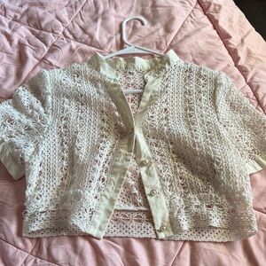 White Lace Button-Up Crop Top